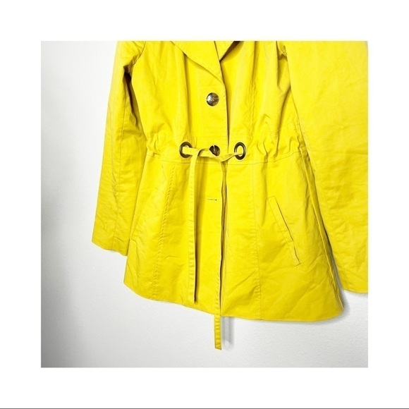 Sandro Studio Mustard Yellow Collared Rain Jacket tie waist Size medium - Picture 2 of 9